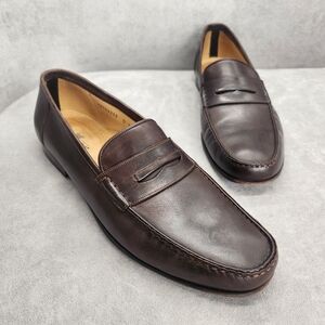 Santoni Dress Loafers 13D Dark Brown Leather Penny Luxury Business Made In Italy